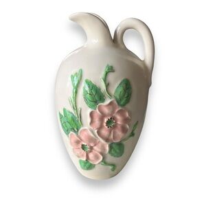 Vintage Hull Art Pottery Jug Rosella Dogwood Floral Vase Jug Pitcher White Pink